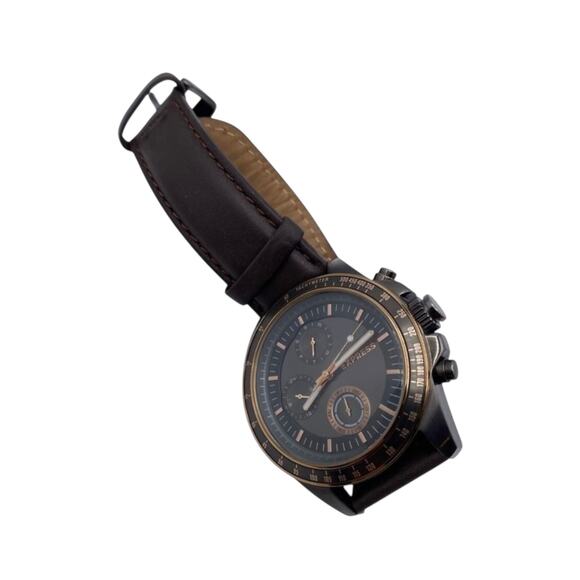 Express Men’s Chronograph Watch Black & Rose Gold | Genuine Leather Strap - Picture 2 of 8